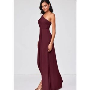 Azazie Burgundy One Shoulder A-Line Bridesmaid Dress Women's Size C